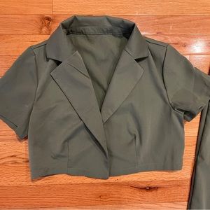 Shein Two Piece Work Set Blazer and Capris Teal Size Medium